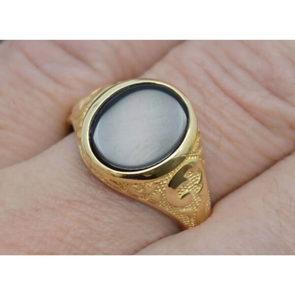 Real Solid 14K Yellow Gold Oval Black Onyx Signet Vintage Style Ring ALL Sizes - Picture 2 of 6
